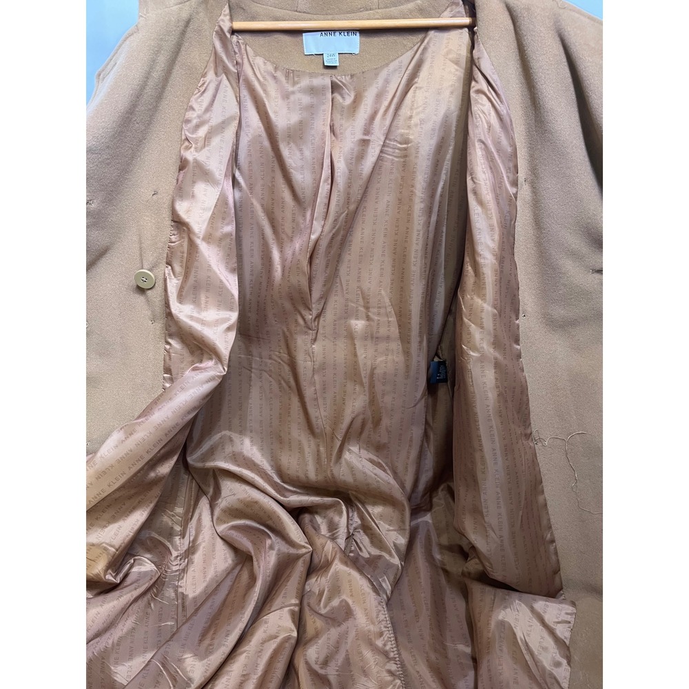 Anne Klein Womens Camel Wool Cashmere Blend Hooded Double Breasted Coat 24W - Picture 10 of 15